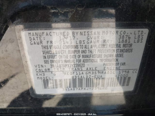 3N1AB7APXJY239620 Nissan SENTRA SV