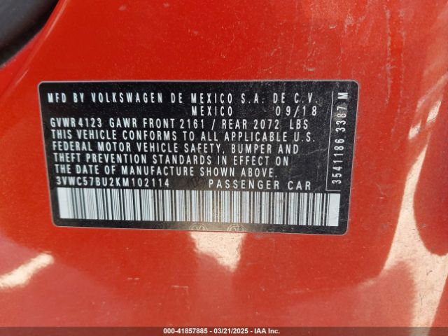 3VWC57BU2KM102114 Volkswagen Jetta 1.4t R-line/1.4t S/1.4t Se