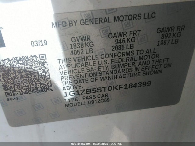1G1ZB5ST0KF184399 Chevrolet Malibu 1ls