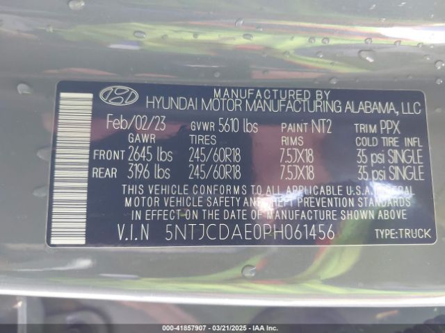 5NTJCDAE0PH061456 Hyundai Santa Cruz Sel