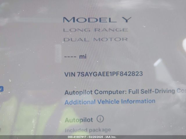 7SAYGAEE1PF842823 Tesla Model Y