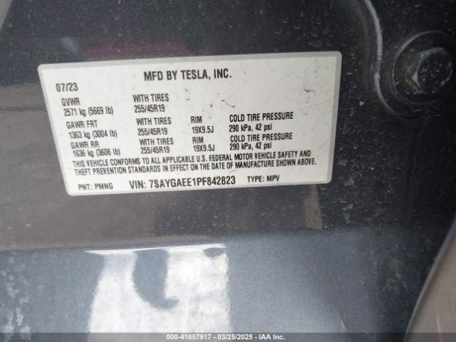 7SAYGAEE1PF842823 Tesla Model Y