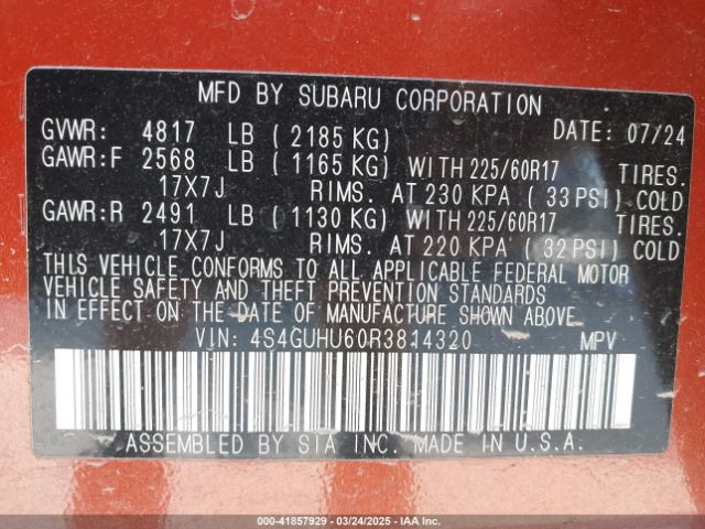 4S4GUHU60R3814320 Subaru Crosstrek Wilderness
