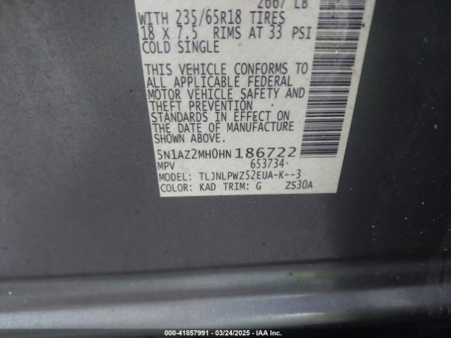 5N1AZ2MH0HN186722 Nissan MURANO S