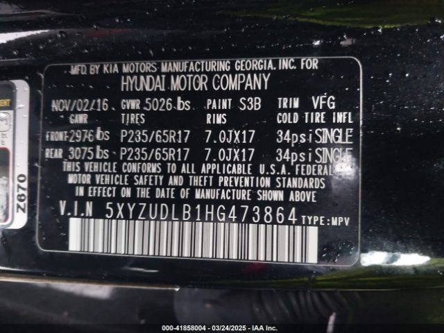 5XYZUDLB1HG473864 Hyundai Santa Fe Sport 2.4l