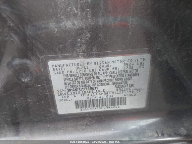 3N1CN7AP5FL946211 Nissan Versa 1.6 S+