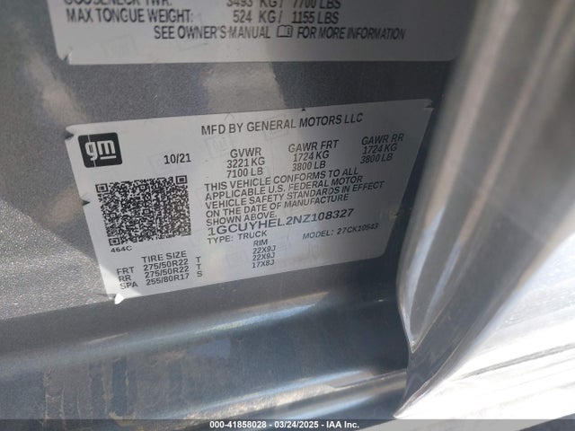 1GCUYHEL2NZ108327 Chevrolet Silverado 1500 Ltd 4wd  Short Bed High Country