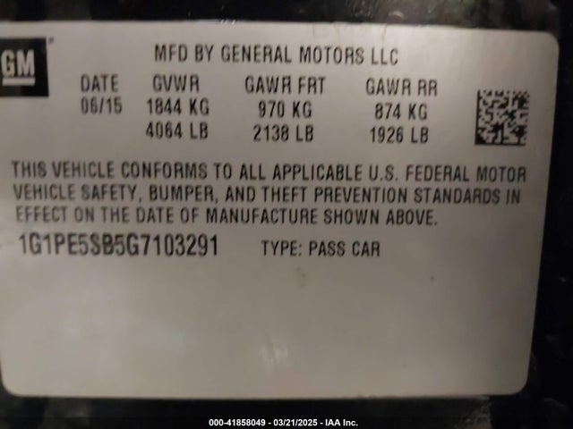 1G1PE5SB5G7103291 Chevrolet Cruze Limited 1lt Auto