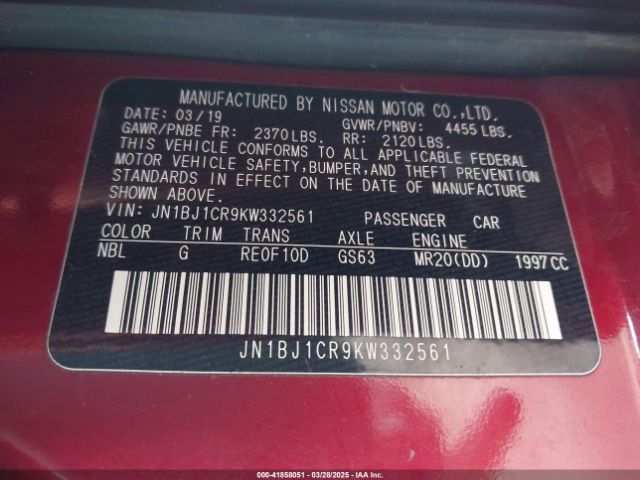 JN1BJ1CR9KW332561 Nissan Rogue Sport Sv