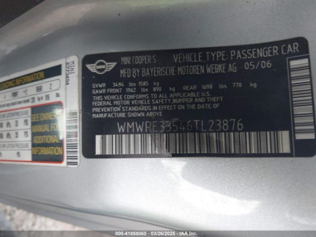 2006 MINI COOPER S WMWRE33546TL23876 Photo 8