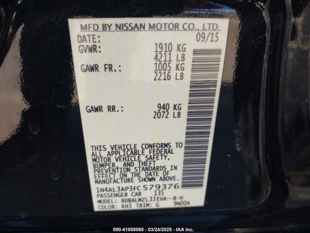 Nissan Altima 2.5 Sv 2015 1N4AL3AP3FC579376 Image 9
