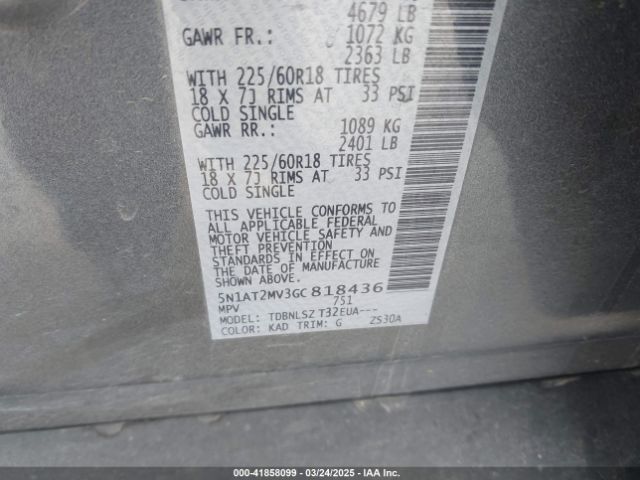 5N1AT2MV3GC818436 Nissan Rogue S/sl/sv