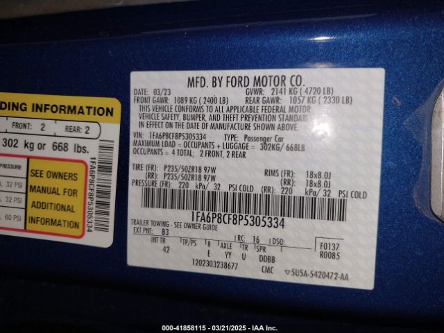 1FA6P8CF8P5305334 Ford Mustang Gt Premium Fastback