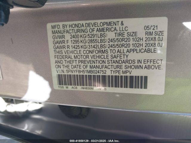 5FNYF8H51MB024752 Honda Passport Awd Ex-l