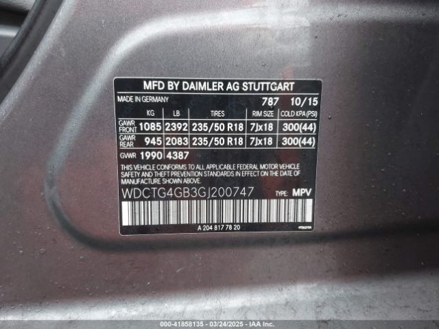 WDCTG4GB3GJ200747 Mercedes-Benz Gla 250 4matic