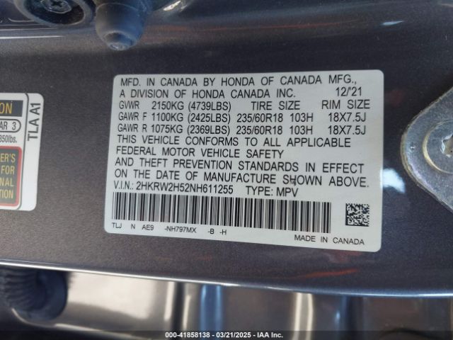 2022 HONDA CR-V 2HKRW2H52NH611255 Photo 8