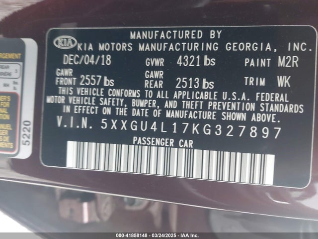 5XXGU4L17KG327897 KIA OPTIMA EX