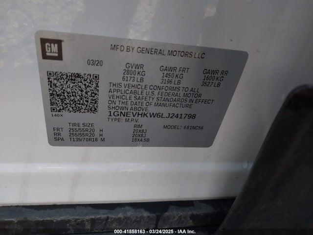 1GNEVHKW6LJ241798 Chevrolet Traverse Awd Lt Leather