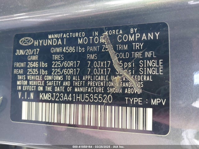 KM8J23A41HU535520 Hyundai TUCSON SE