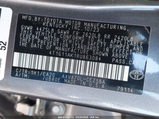 4T1G11AK1RU863084 Toyota CAMRY SE