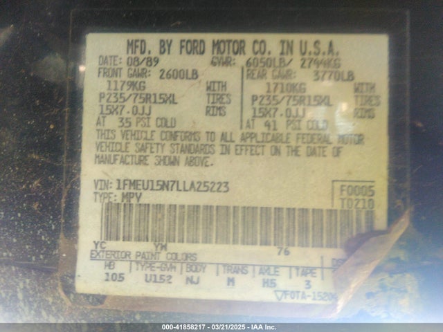 1990 FORD BRONCO 1FMEU15N7LLA25223 Photo 8