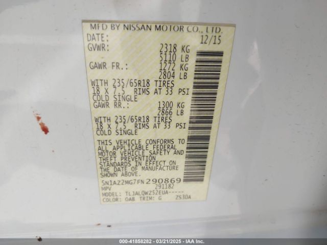 5N1AZ2MG7FN290869 Nissan MURANO SV