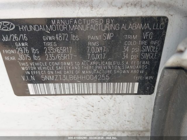 5NMZT3LB6HH004255 Hyundai Santa Fe Sport 2.4l