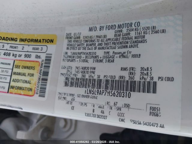 1LN6L9AP7H5620310 Lincoln Continental Black Label