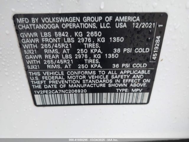 2022 VOLKSWAGEN ATLAS CROSS SPORT 1V2FE2CA7NC206920 Photo 8