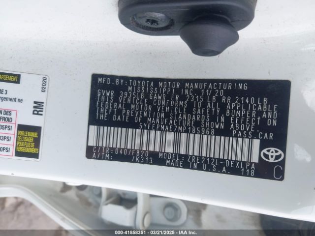 5YFEPMAE7MP185968 Toyota COROLLA LE
