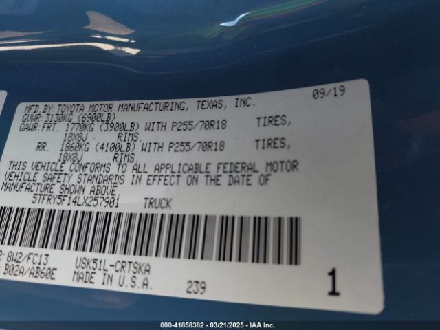 5TFRY5F14LX257901 Toyota Tundra Sr5