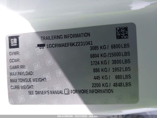 1GCRWAEF6KZ231041 Chevrolet Silverado 1500 Work Truck