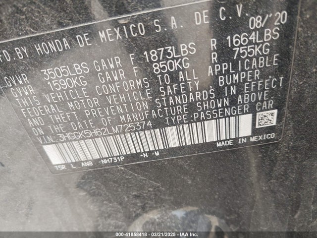 3HGGK5H62LM725374 Honda Fit Sport