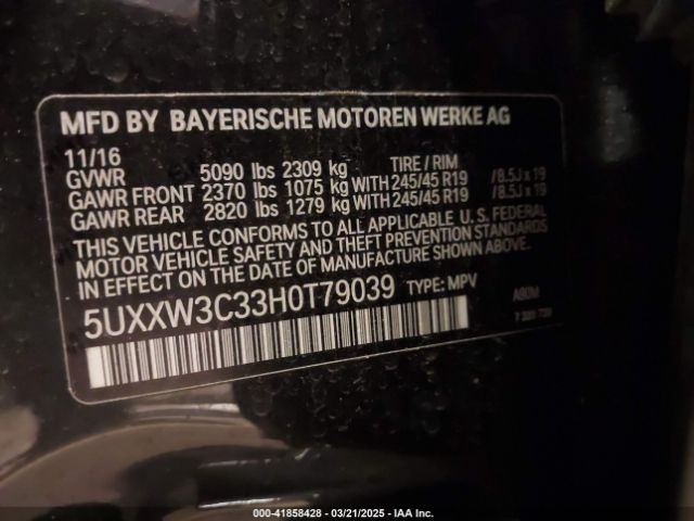 5UXXW3C33H0T79039 BMW X4 Xdrive28i