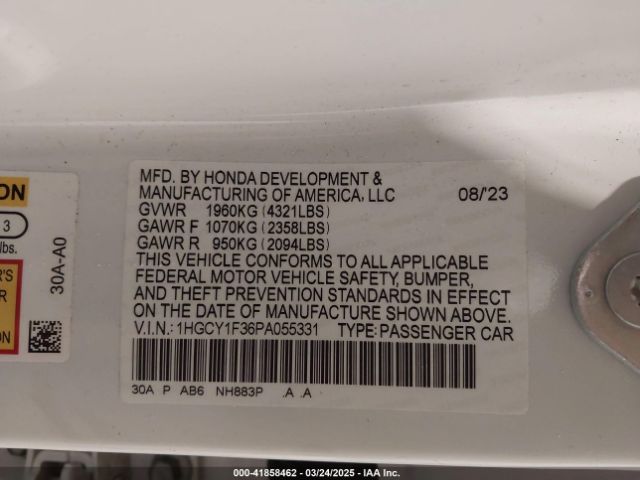 1HGCY1F36PA055331 Honda ACCORD EX