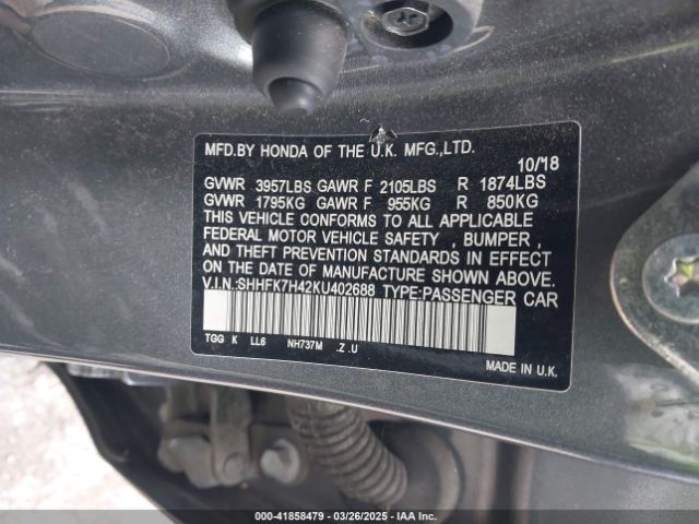 SHHFK7H42KU402688 Honda Civic Sport