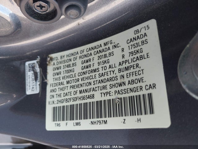 Honda Civic Lx 2015 2HGFB2F50FH565468 Image 9