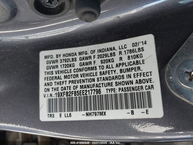 Honda CIVIC EX 2014 19XFB2F85EE217796 Image 9