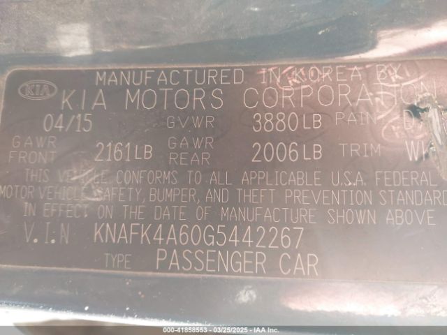 KNAFK4A60G5442267 KIA FORTE LX