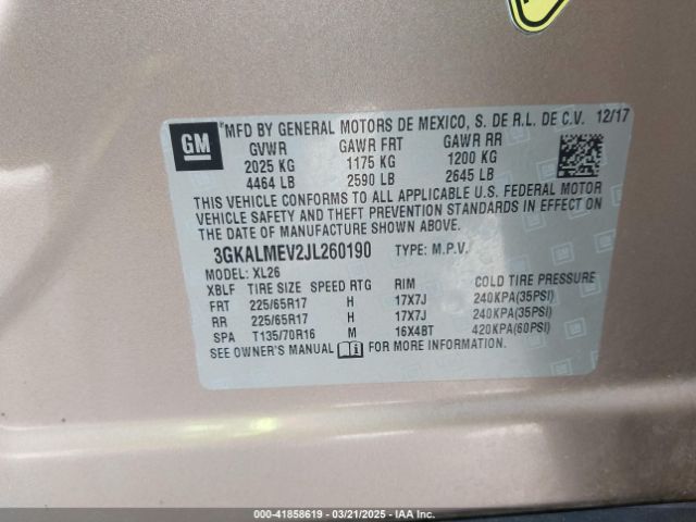 3GKALMEV2JL260190 GMC Terrain Sle