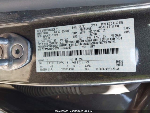 1FMCU0G6XLUC23957 Ford ESCAPE SE