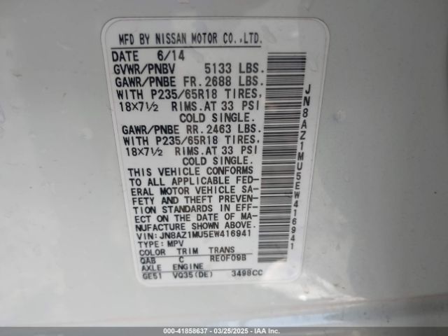 JN8AZ1MU5EW416941 Nissan MURANO S