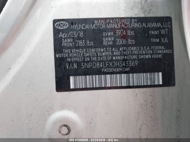 5NPD84LFXJH343369 Hyundai ELANTRA SEL