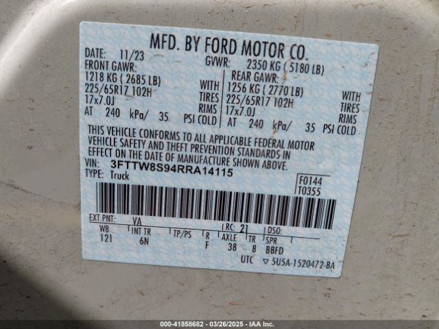 3FTTW8S94RRA14115 Ford Maverick Lariat