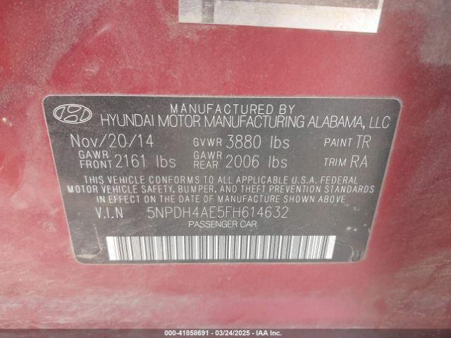 5NPDH4AE5FH614632 Hyundai Elantra Limited