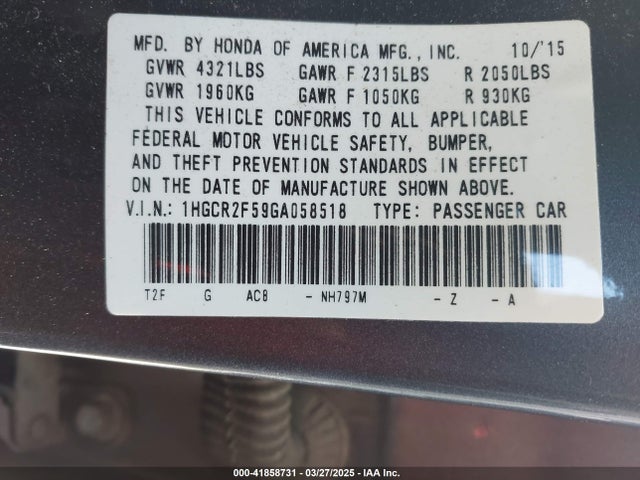 1HGCR2F59GA058518 Honda Accord Sport