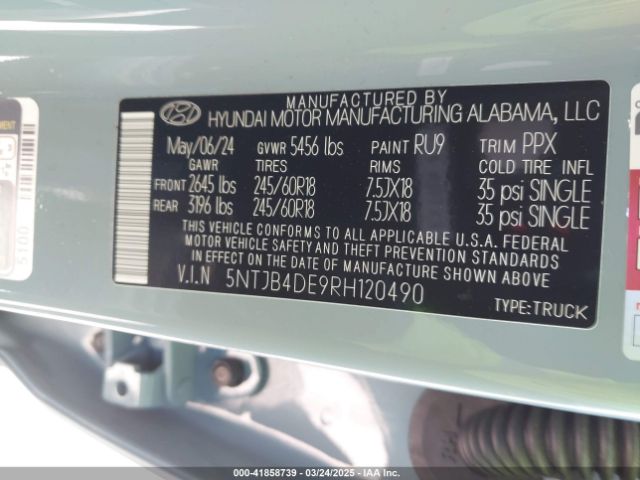 5NTJB4DE9RH120490 Hyundai Santa Cruz Sel