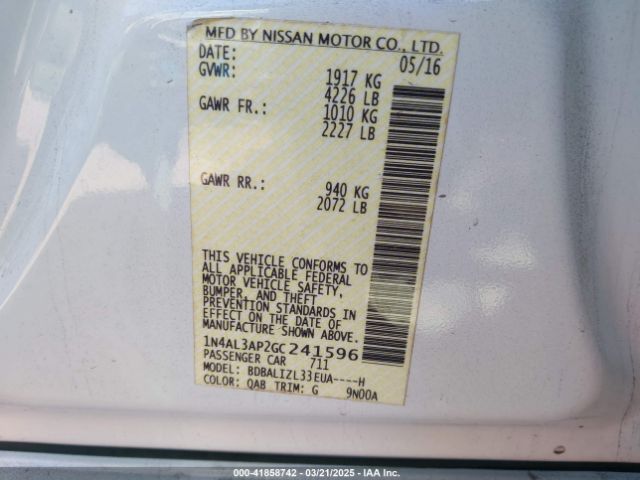1N4AL3AP2GC241596 Nissan Altima 2.5 Sv