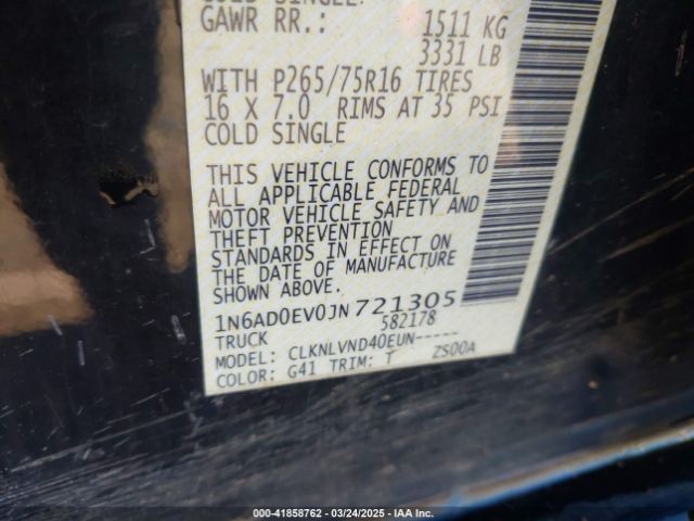 1N6AD0EV0JN721305 Nissan Frontier Pro-4x
