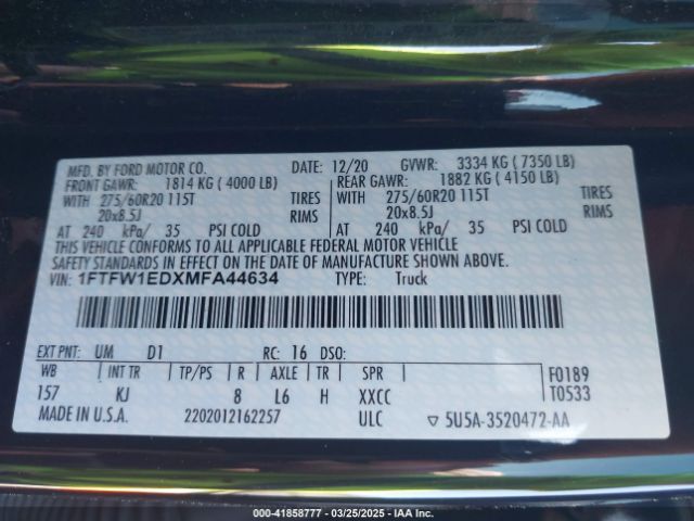 1FTFW1EDXMFA44634 Ford F-150 King Ranch